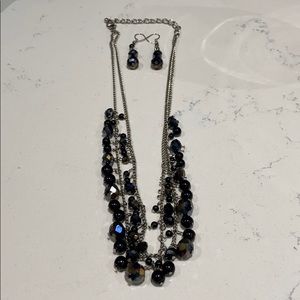 Double strand irradiance black necklace & earrings